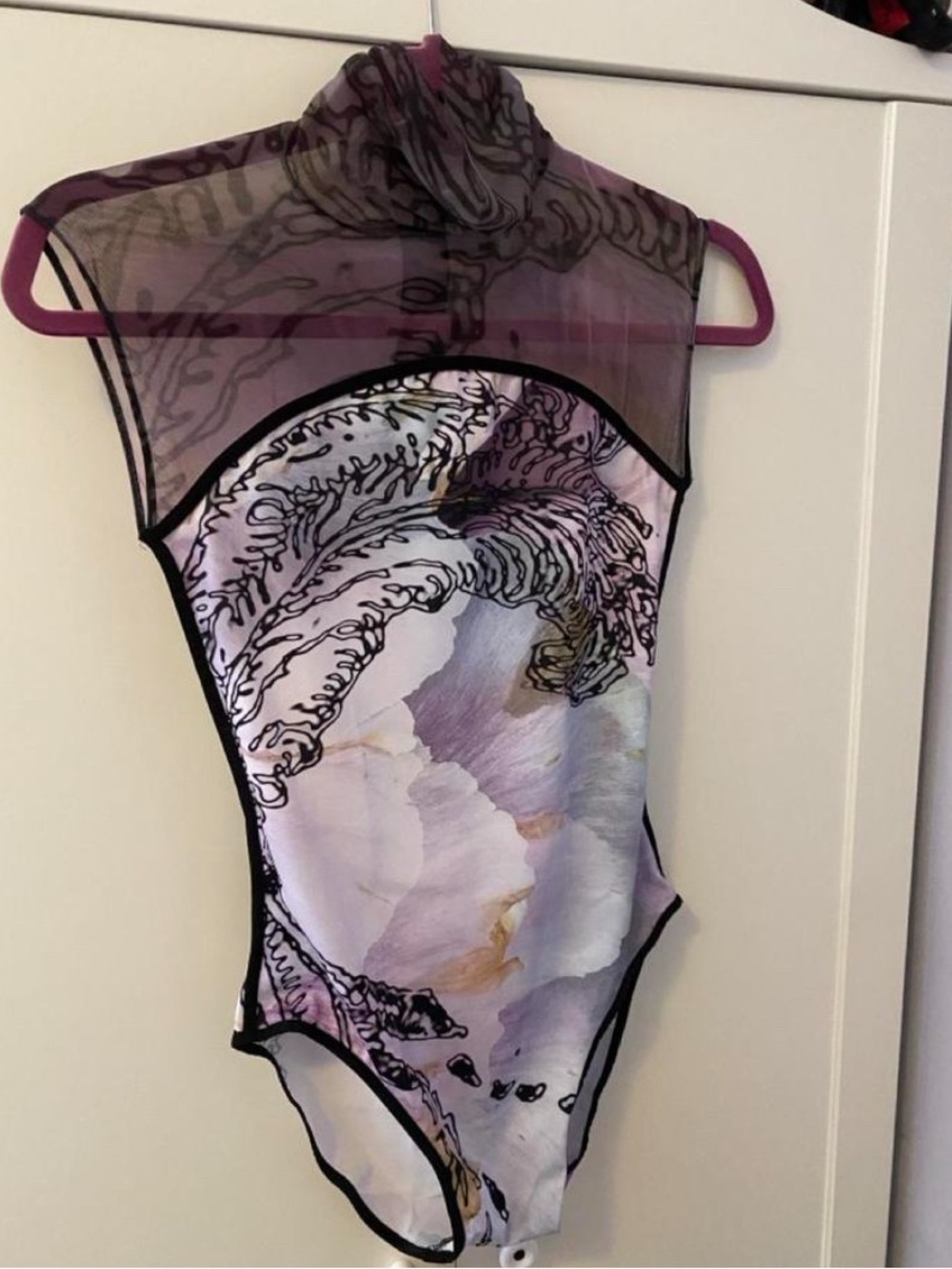 Yumiko Lavender Watercolor Sheer-Panel Bodysuit